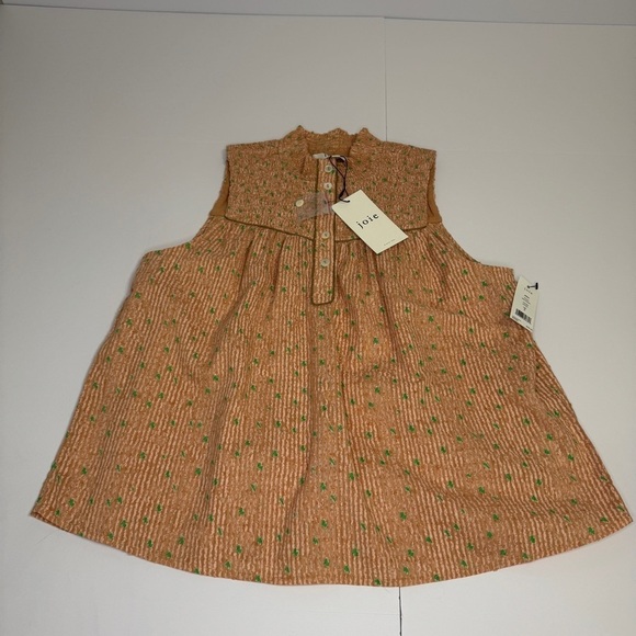 Joie Women’s Small Joesa Smocked Mock Turtleneck Orange Striped Sleeveless Top - Picture 3 of 10